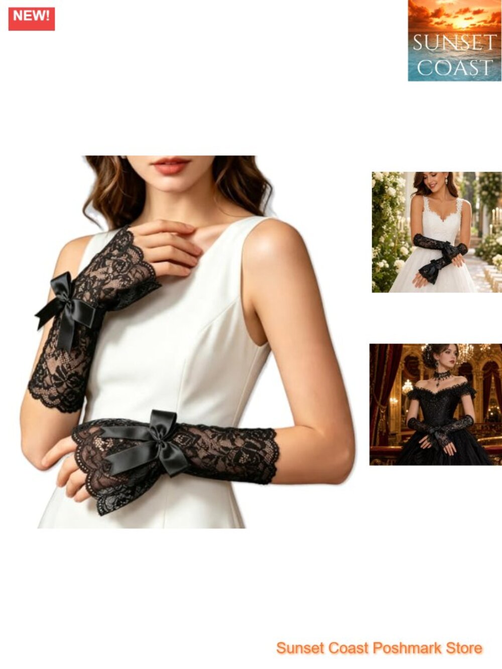Lace Gloves Mid-Elbow Fingerless Floral Tulle Formal Wedding Party